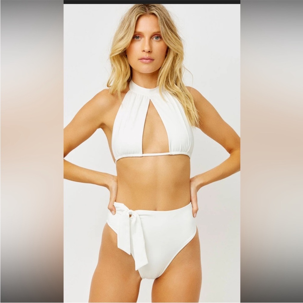Frankie's Bikinis White High-Neck Bikini
